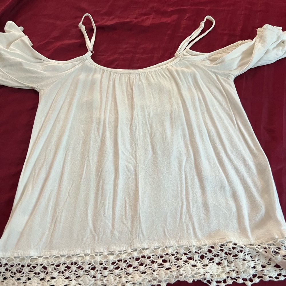 Alya Cream Off-Shoulder Blouse with Lace Hem